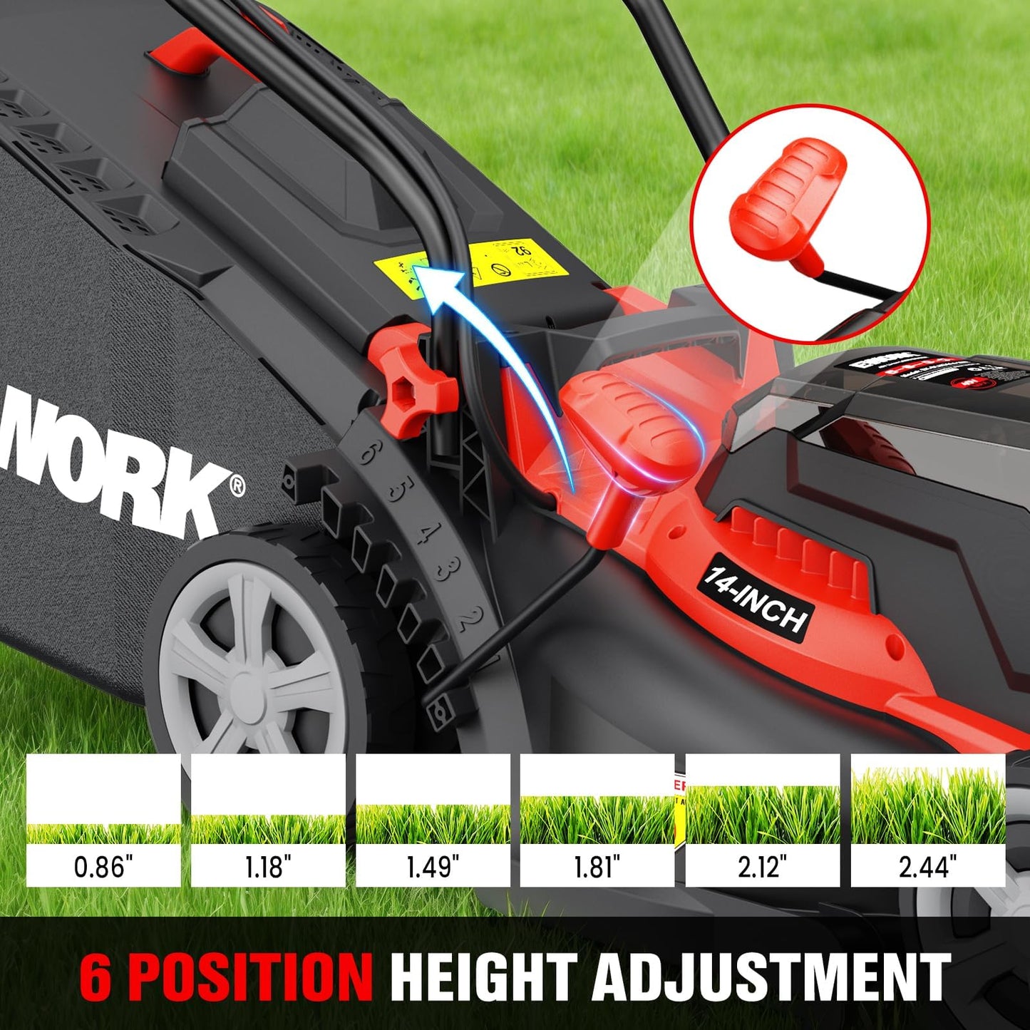EWORK 40V Electric Lawn Mower Cordless, 14" Electric Push Mower with 2x4.0Ah Batteries & Charger, 3800RPM Motor, 6-Height Adjustment, 21Lbs Lightweight Battery Powered Lawnmower for Garden, Small Yard