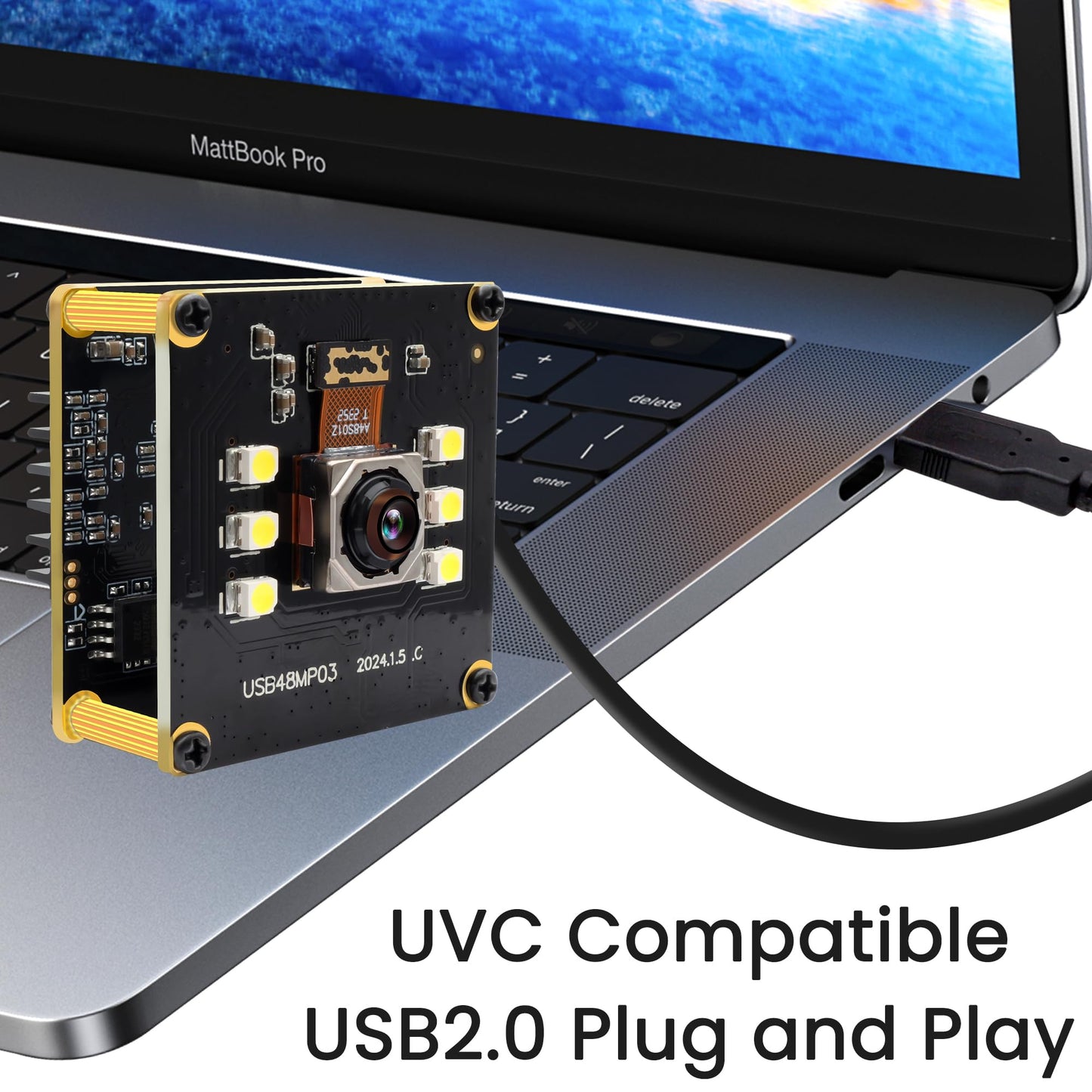 IFWATER 48MP USB Camera 8K Camera Fast Autofocus USB Webcam Module with No Distortion Lens with 6pcs White LEDs PC Computer Cam Plug and Play for Industrial Inspection Document Scanning