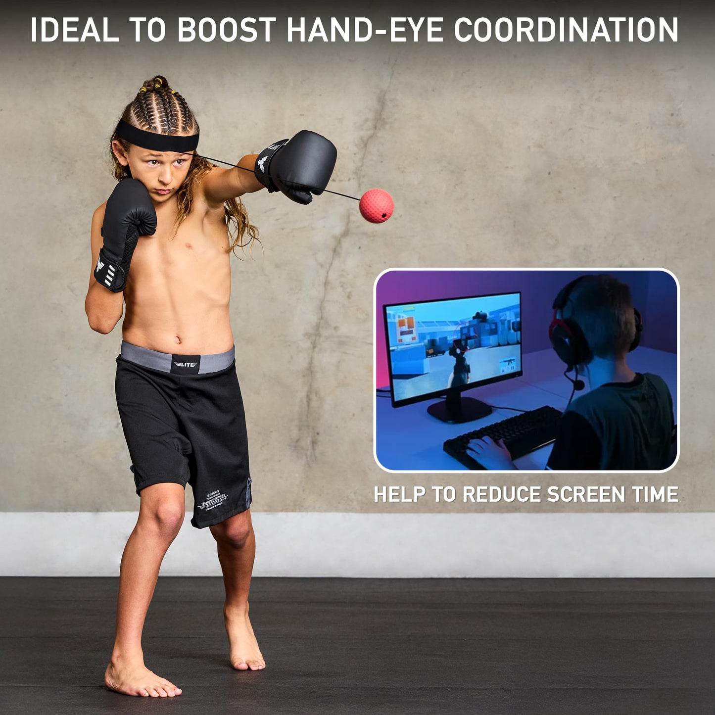 Elite Sports Reflex Ball with Headband – Reaction & Speed Ball Trainer for Eye Coordination, Boxing, MMA, BJJ & Fitness – 2 Detachable Training Balls (1 Soft, 1 Hard)