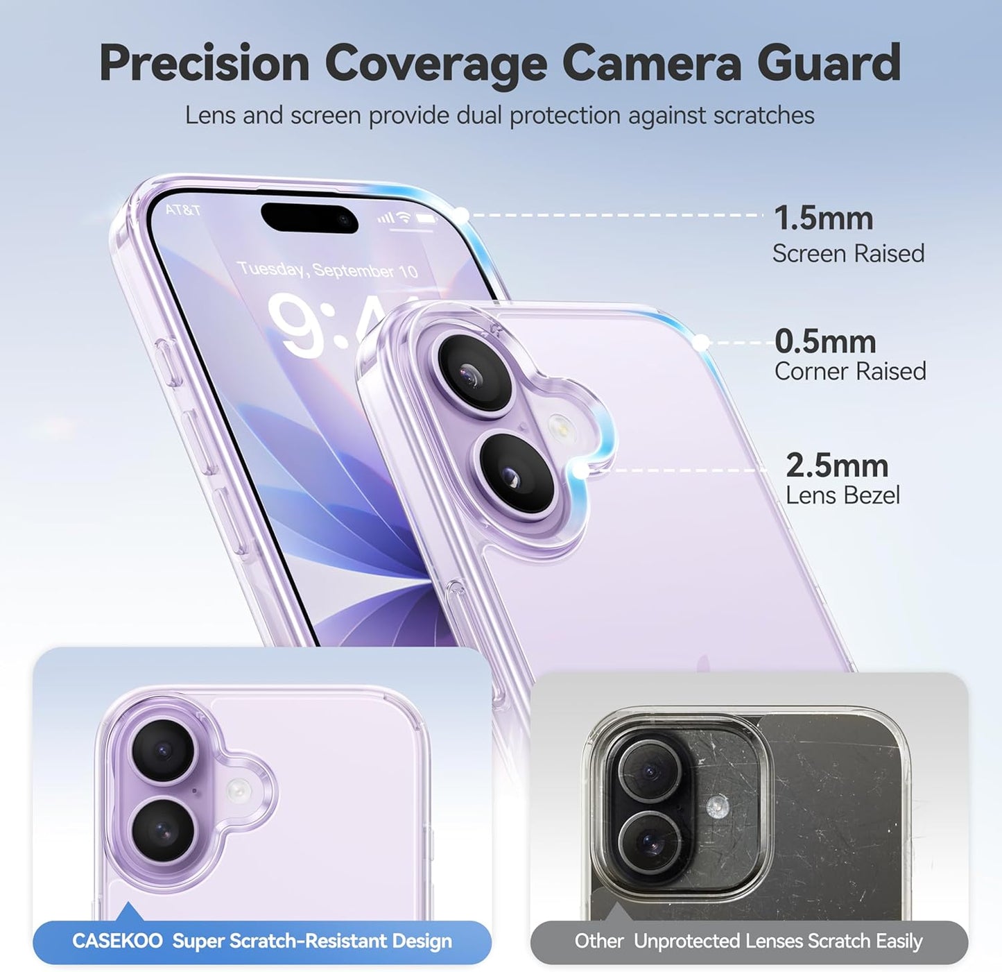 CASEKOO 17 15FT 17 6.3 inch, for iPhone Case Smooth Crystal Clear, Patented Anti-Yellow & Virgin TPU, Military-Grade
