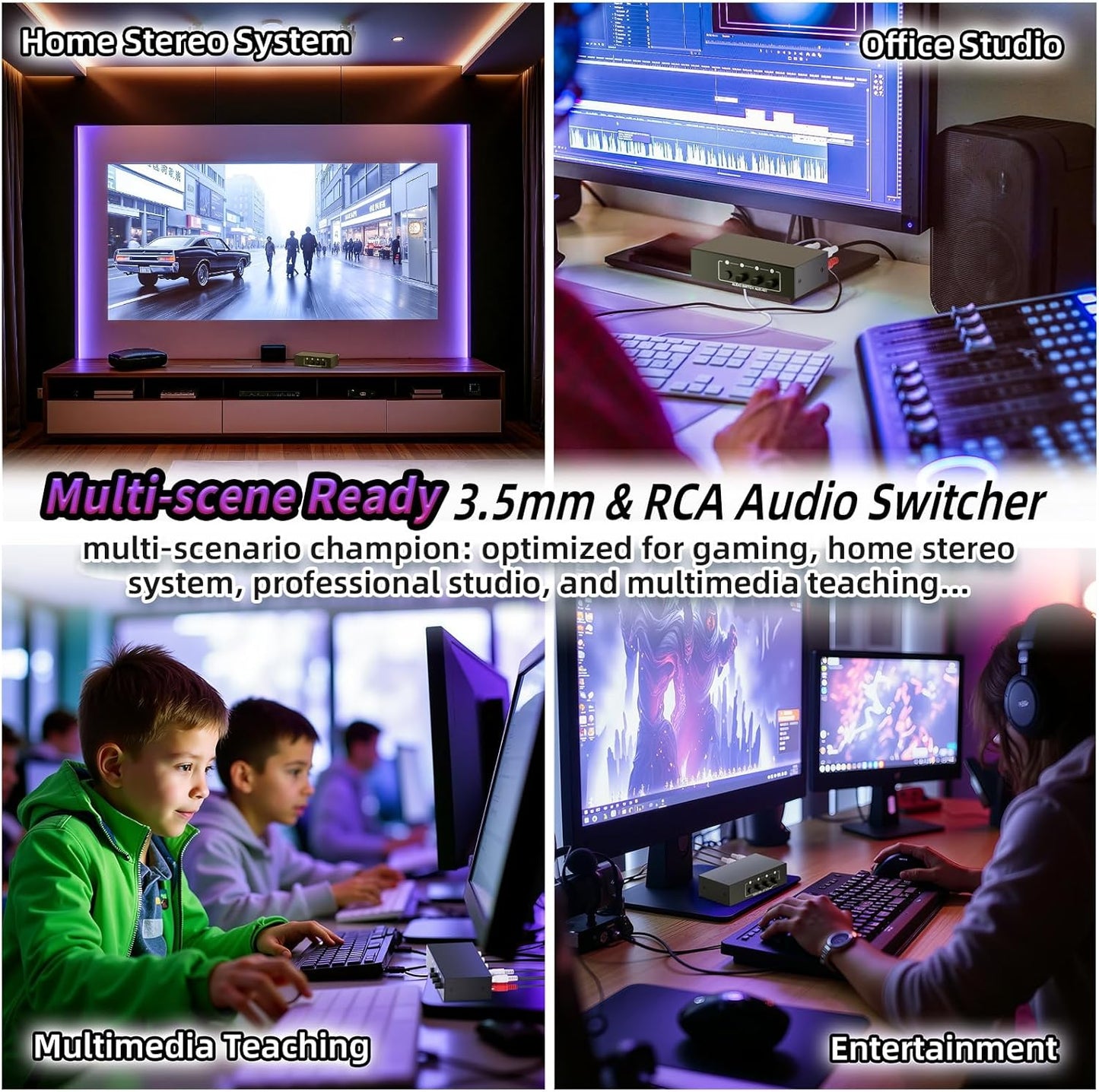 BolAAzuL 3.5mm 4 1 4X1 Aux + RCA L/R Audio Switch Box in Out Bidirectional, Stereo Audio Switcher Selector Passive a/b
