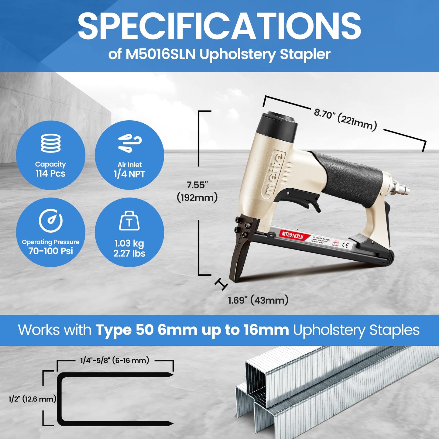 meite MT5016SLN Stapler with 1/4" Length Staples for Upholstery