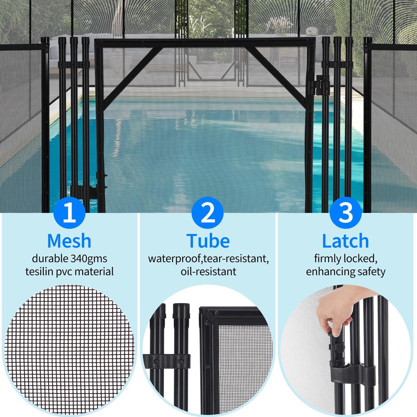 GarveeLife 4 ft x 2.5 ft Pool Fence Gate, Heavy Duty Steel Aluminum Frame, Pool Safety Fence Gate Kit with Stainless Steel Latch for Inground/Above Ground Pools, DIY Installation, Black