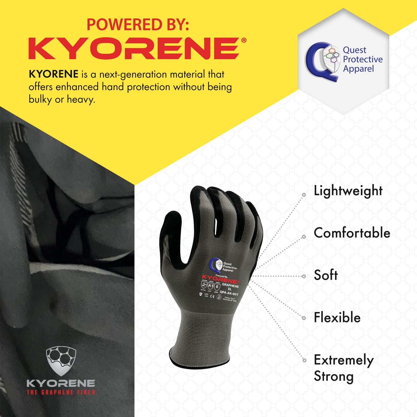 Quest Protective Apparel Cut Resistant Work Gloves (ANSI A1) – Lightweight Graphene Gloves for Gardening,DIY,Mechanical & General Handling – Breathable Grip Gloves for Men & Women – X-Large,Case of 72