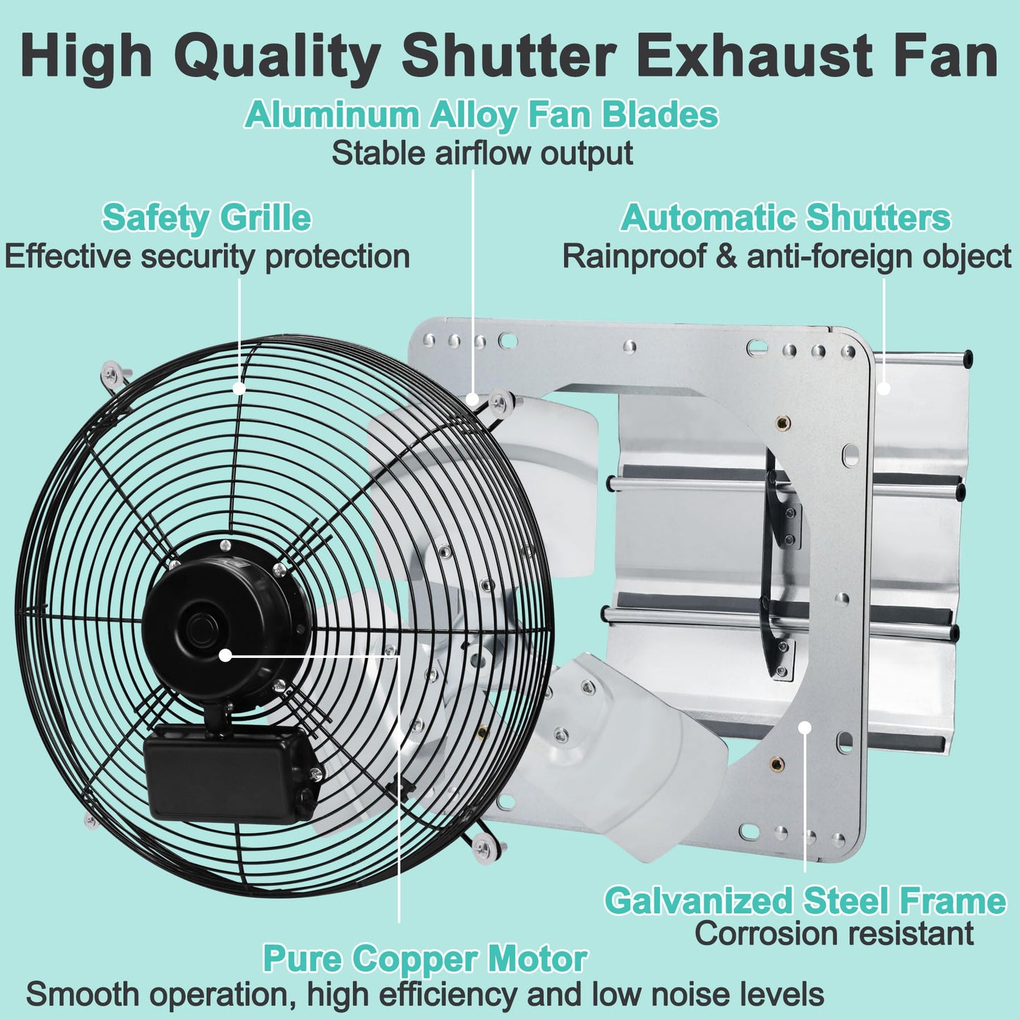 Hipoilk 14 Inch Shutter Exhaust Fan, High Power Wall Mount Attic Fan with Thermostat and Speed Controller for Greenhouses, Sheds, Garages, Chicken Coops, Barns Ventilation, 1088 CFM