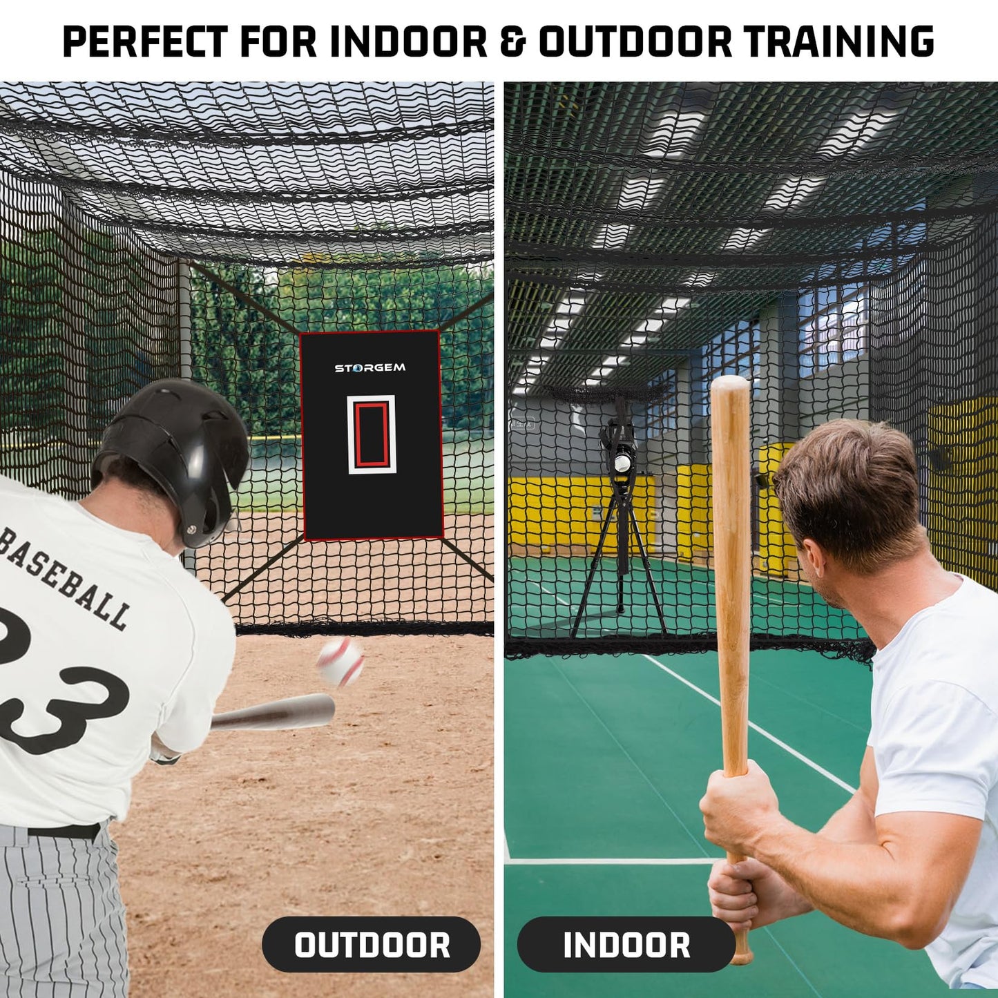 Storgem Baseball Batting Cage Net, Frame Not Include, 8' X 8' X 15' Baseball and Softball Cage Netting with Door, Target Cloth, Heavy Duty Enclosed Hitting Cage Net for Backyard and Indoor