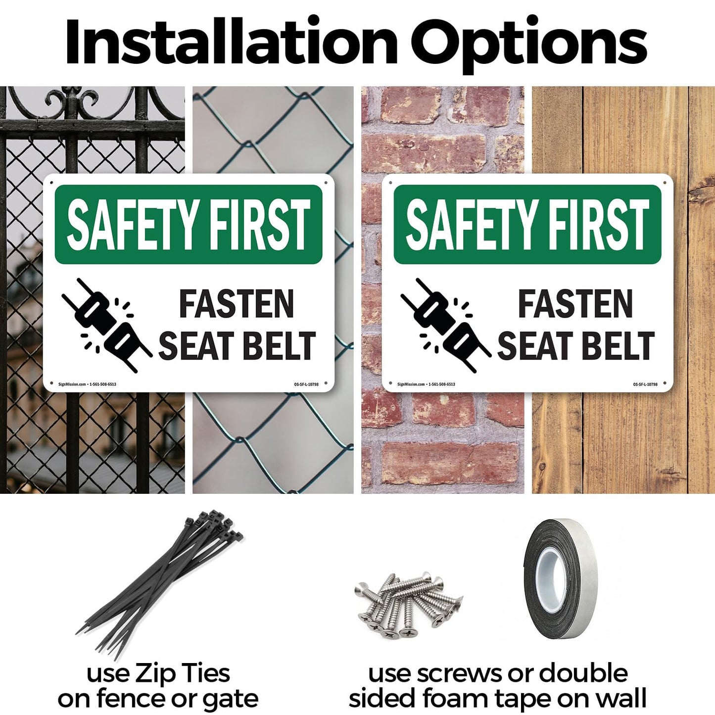 Fasten Seat Belt OSHA SAFETY FIRST Aluminum Sign 18 Inch x 12 Inch - 5 Pack