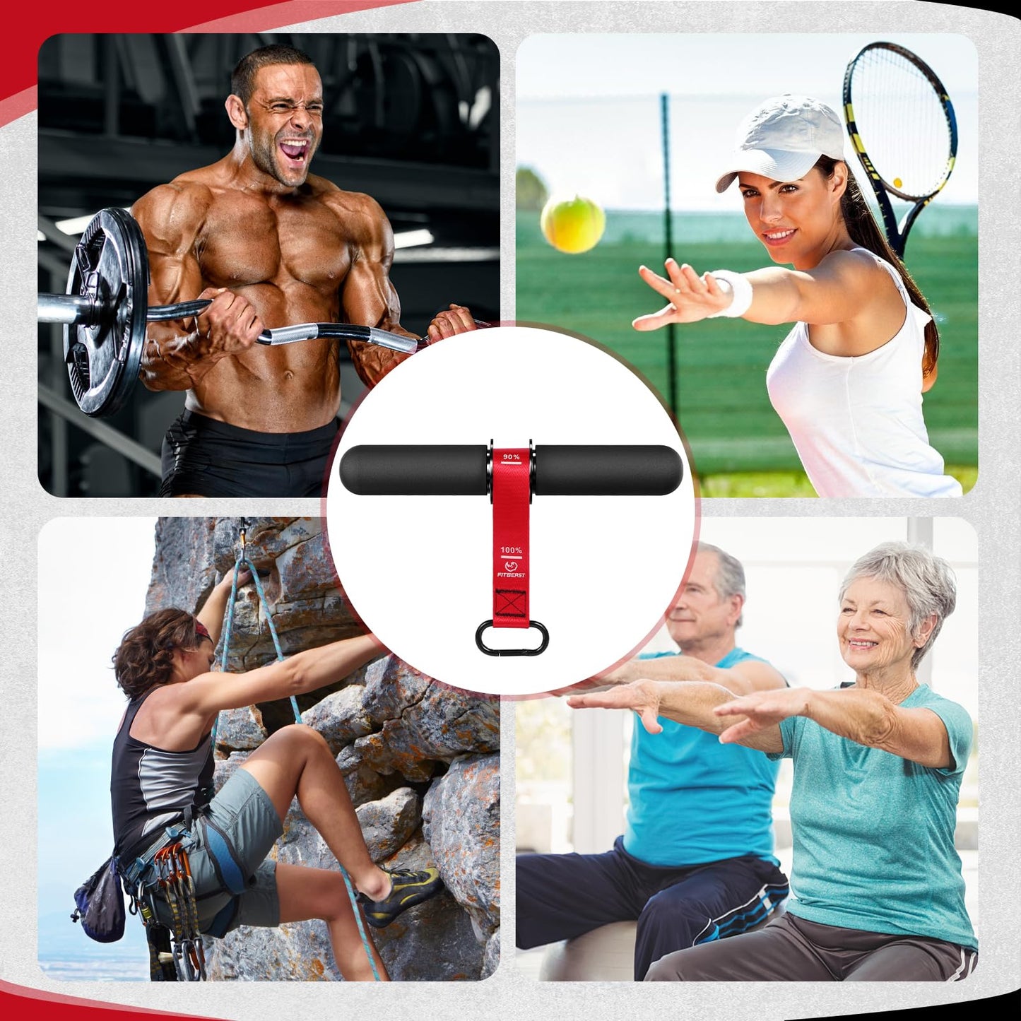 FitBeast Forearm Strengthener & Forearm Exerciser, Wrist Roller with Thicker Handle, Forearm Strength Trainer with Adjustable Strap - Ideal for Grip Strength, Muscle Building, Rehabilitation (Red)