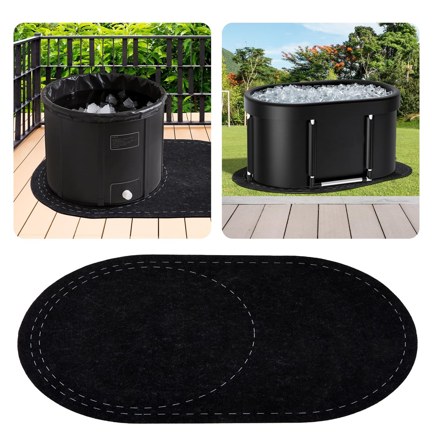 Drydiet 63 x 40 Inch Cold Plunge Tub Floor Mat Waterproof Ice Bath Tub Mat Indoor Outdoor Anti-Slip Protector Pad for Round Oval Rubber Pad for Underneath of Ice Baths Accessories