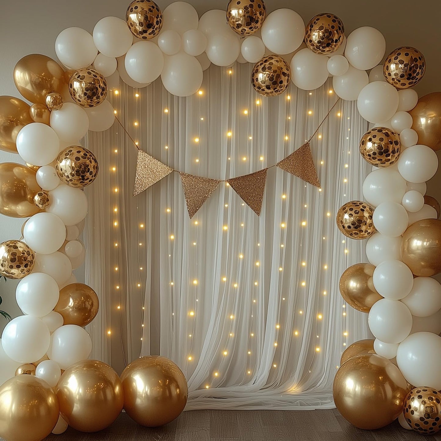 EMHOLDBU 10x8ft (2 White Tulle Backdrop Curtain with Lights String Sheer Drapes for Wedding, Birthday, Baby Shower