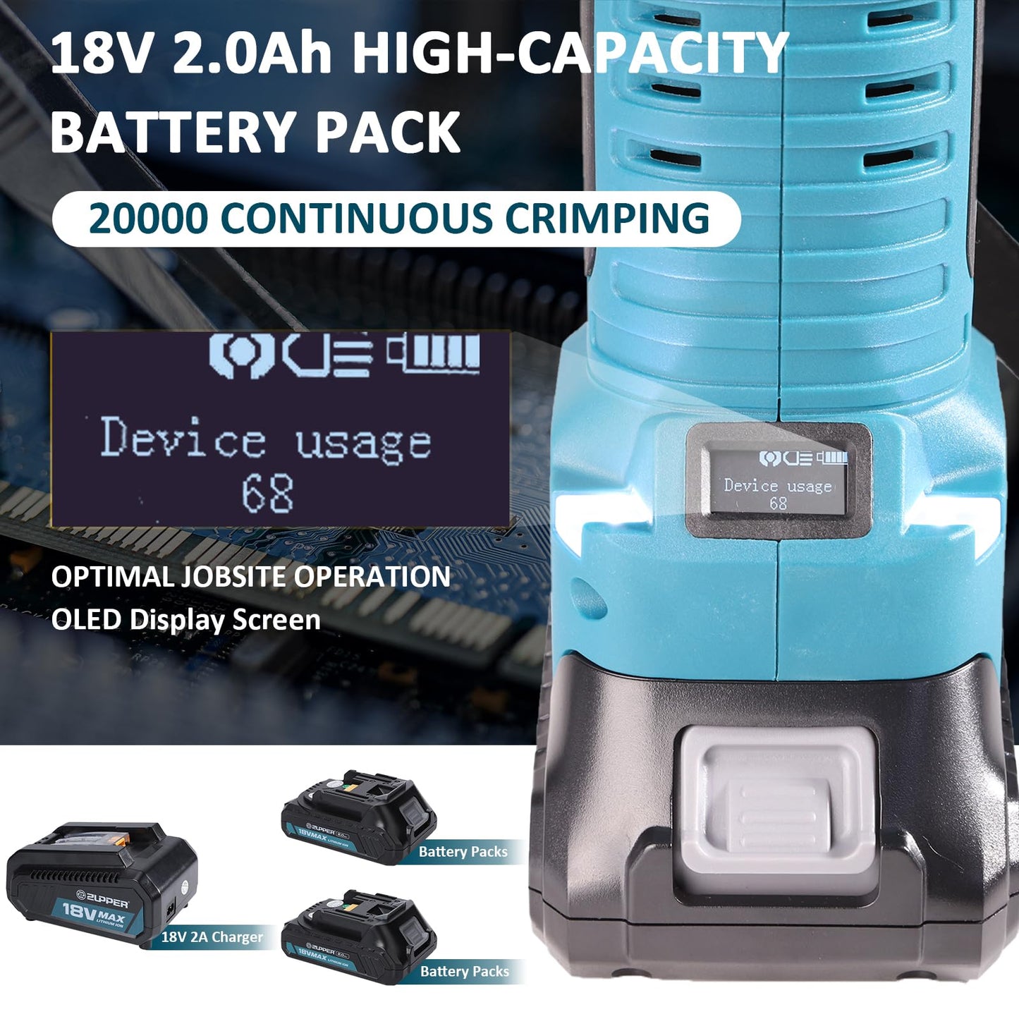 ZUPPER Press Tool Kit,18V Electric Pipe Crimping Tool for 1/2"to 1" Copper Pipes Compact Press Tool Kit Compatible with Propress Brushless Motor 2pcs 2Ah Battery