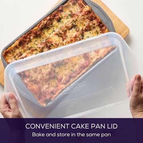 Circulon Total Nonstick Baking Pan - 9 Inch x 13 Inch Rectangle Cake Pan With Lid, Gray