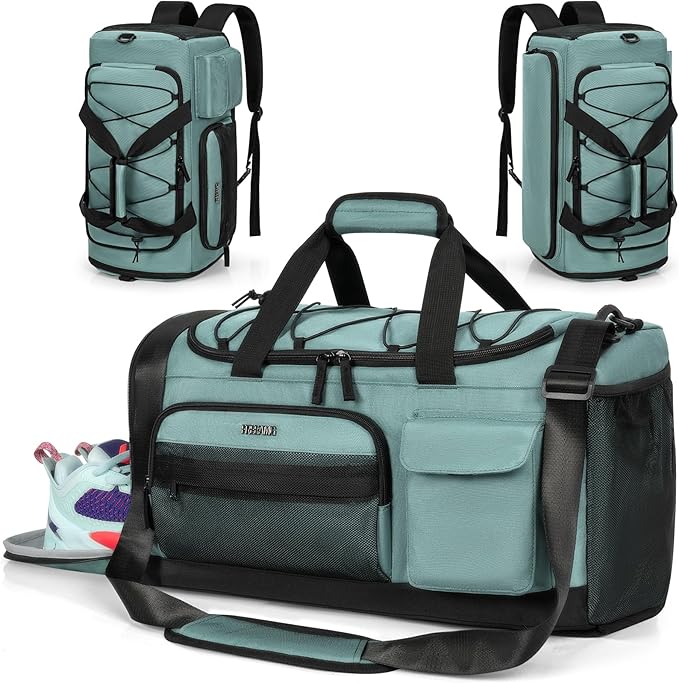 Gym Bag for Women & Men, Sports Travel Duffle Bag with Shoe Compartment, Anti-Theft Carry On Weekender Bag, Water Resistant Overnight Backpack for Airplane, Gym, Travel (Blue)