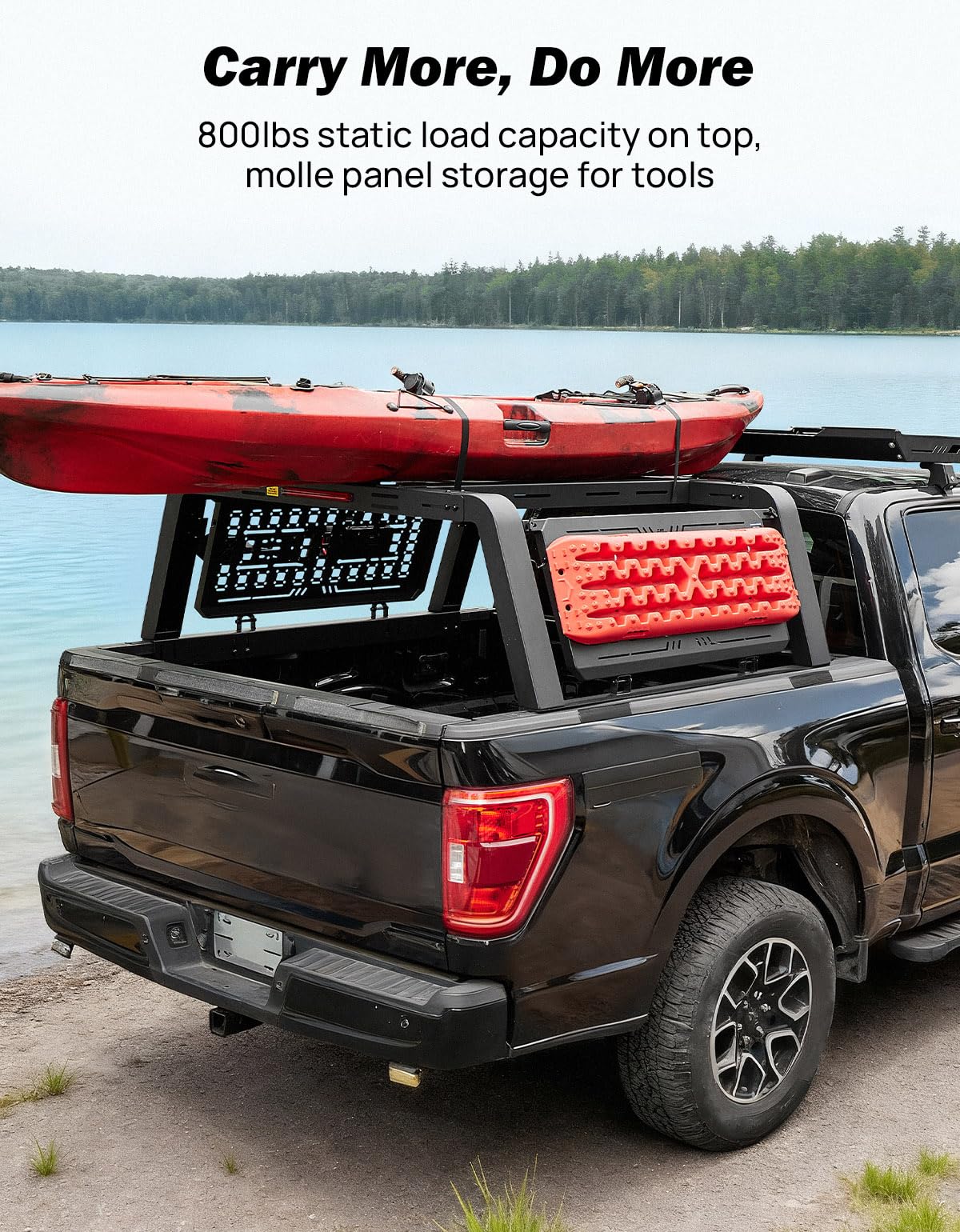 JOYTUTUS Full Size Truck Bed Rack, Overland Bed Racks for Trucks Compatible with F150 F250 F350 Silverado Sierra Ram, 24.6 Inch High Truck Bed Rack for Roof Top Tent, with Foldable Molle Panel