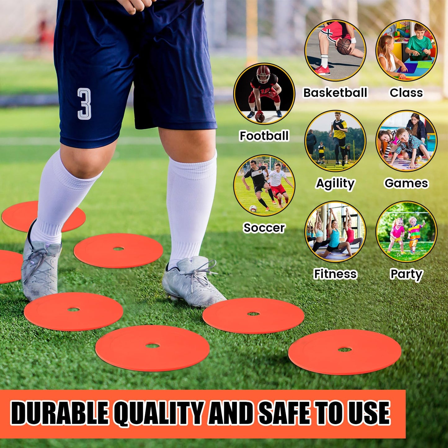 Silipull 24 Pcs 6 inch Flat Cones Spot Markers Non-Skid Floor Hole Soccer Cones Field Court Spot Markers Flat Discs Soccer Training Equipment for Football Sports Speed Agility Practice (Orange)
