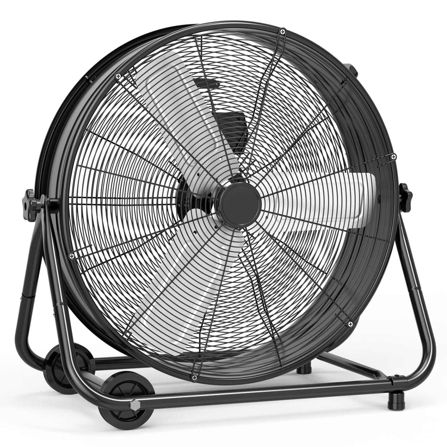 GarveeHome 24 in Industrial Drum Fan, 5700 CFM High Velocity Floor Fan, 3 Speed Heavy Duty Metal Air Circulator Fan, 360° Tilt with Casters Handle, Ideal for Patios, Warehouse, Commercial, Basement