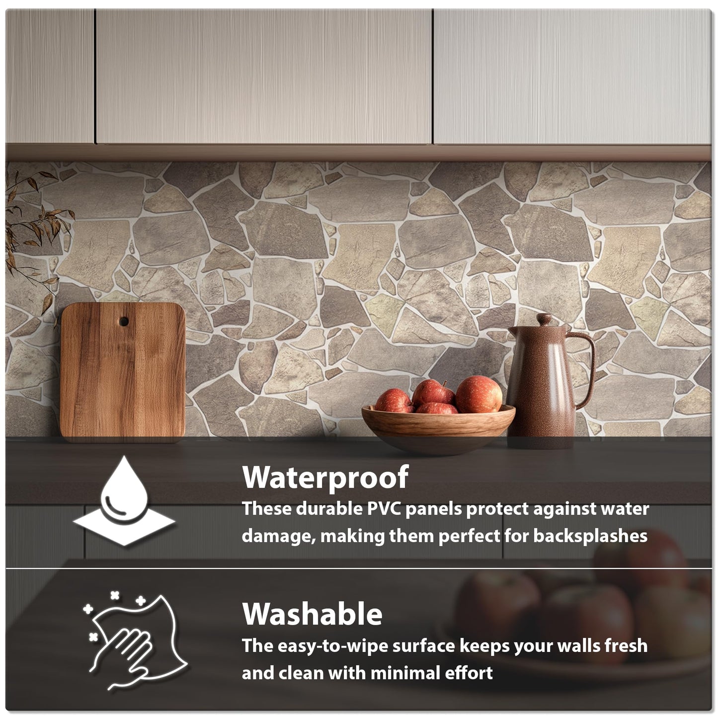CONCORD WALLCOVERINGS ™ Retro-Art 3D Faux Stone Wall Panels, Pack of 10, Grey Beige Brown Wild Boulder, Lightweight PVC Sheets 17.5" x 23.75" (44.5cm x 60.3cm), Rock Tiles - Covers 28.86Sq Ft (2.7m2)
