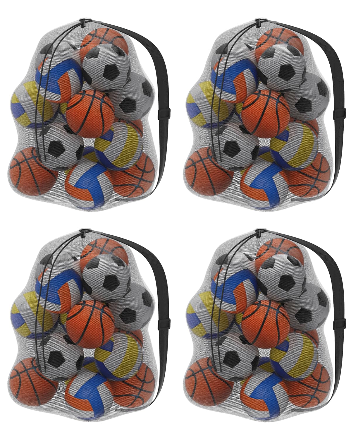 Youeon 4 Pcs Extra Large Mesh Ball Bags 30 x 40 Inch, Heavy Duty Sports Ball Bag with Drawstring Closure & Adjustable Shoulder Strap, Black Ball Storage Bags for All Kinds of Balls, Laundry