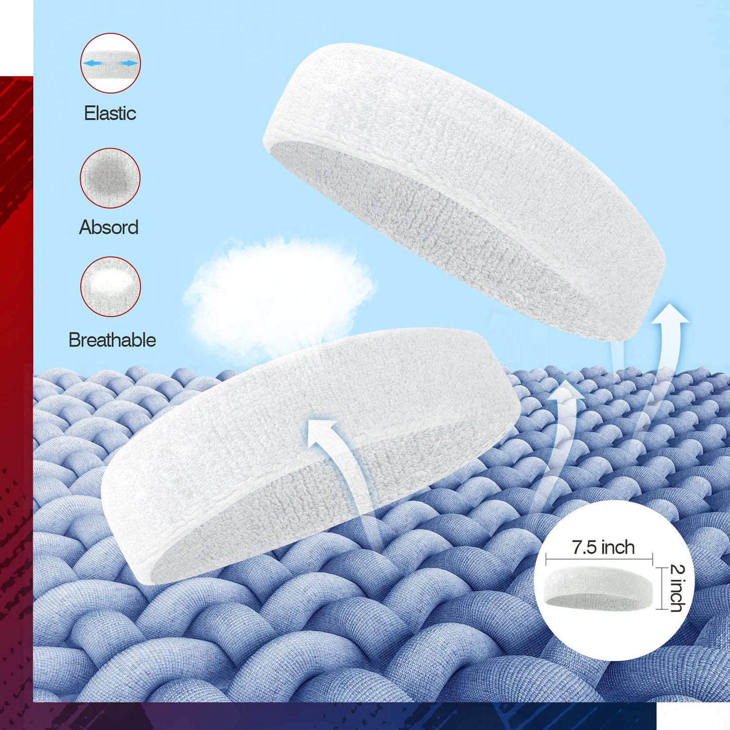 Towel Headband Fashion Sweatbands Sports Headband Soft Organic Cotton Outdoor Head Sweat Band for Men & Women Yoga Exercise