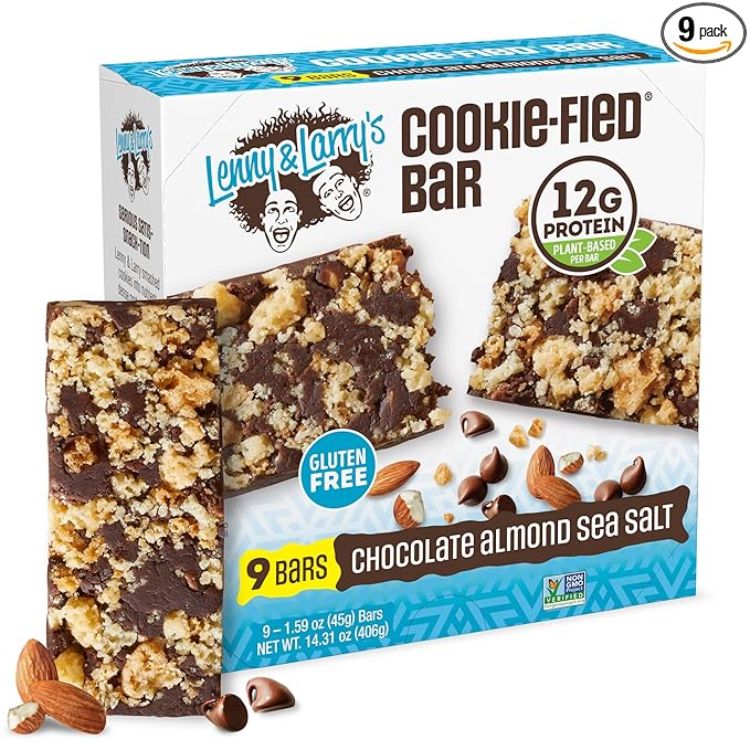 Lenny & Larry's Cookie-fied Protein Bar ??Chocolate Almond Sea Salt Vegan Protein Bars 9x45g ??Healthy Snacks with 12g Plant Protein & 5g Fiber ??Gluten free Power Bar, Keto Friendly, Non-GMO & Vegan
