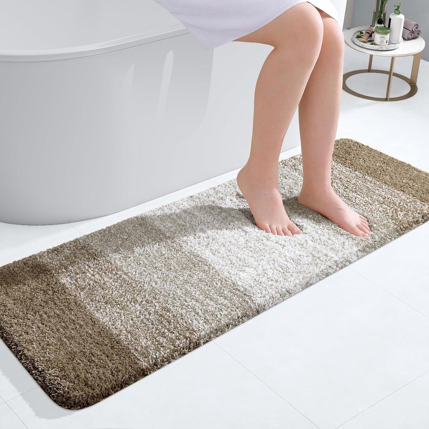 OLANLY Bathroom Runner Rug - Extra Soft Microfiber Mat 47x17 | Quick Dry, Washable, Rubber Backing - Coffee Color