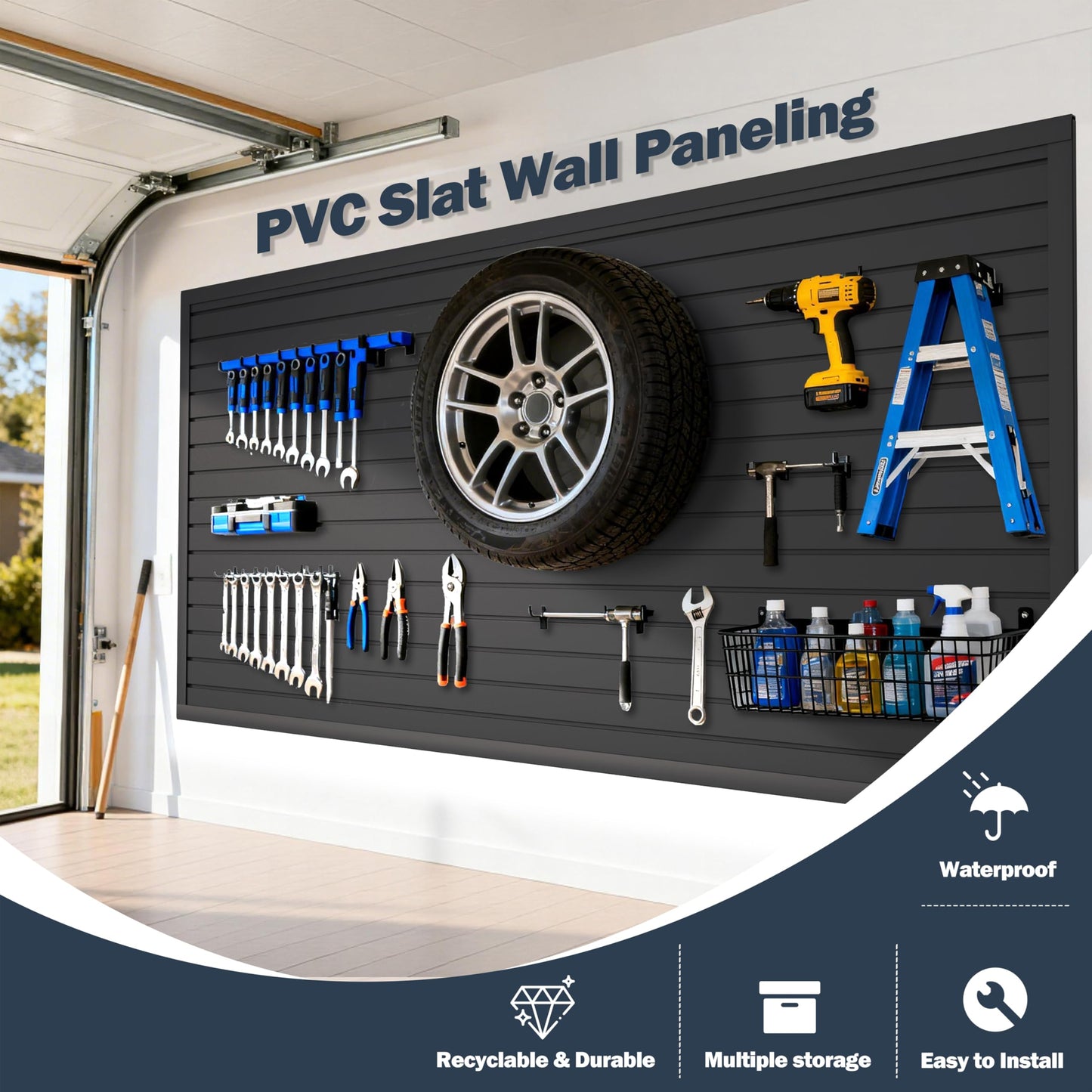FOFARY Slat Wall Paneling 4 x 8ft, PVC Slatwall Garage Wall Organizer, Black Slatwall Panels Garage Tool Organizer Wall Mount Storage Systems