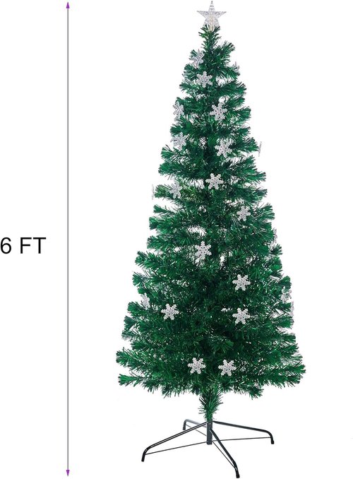 Juegoal 6 ft Pre-Lit Christmas Tree - RGB Color Changing LED Lights & Snowflakes | Artificial Xmas Tree with Metal Legs