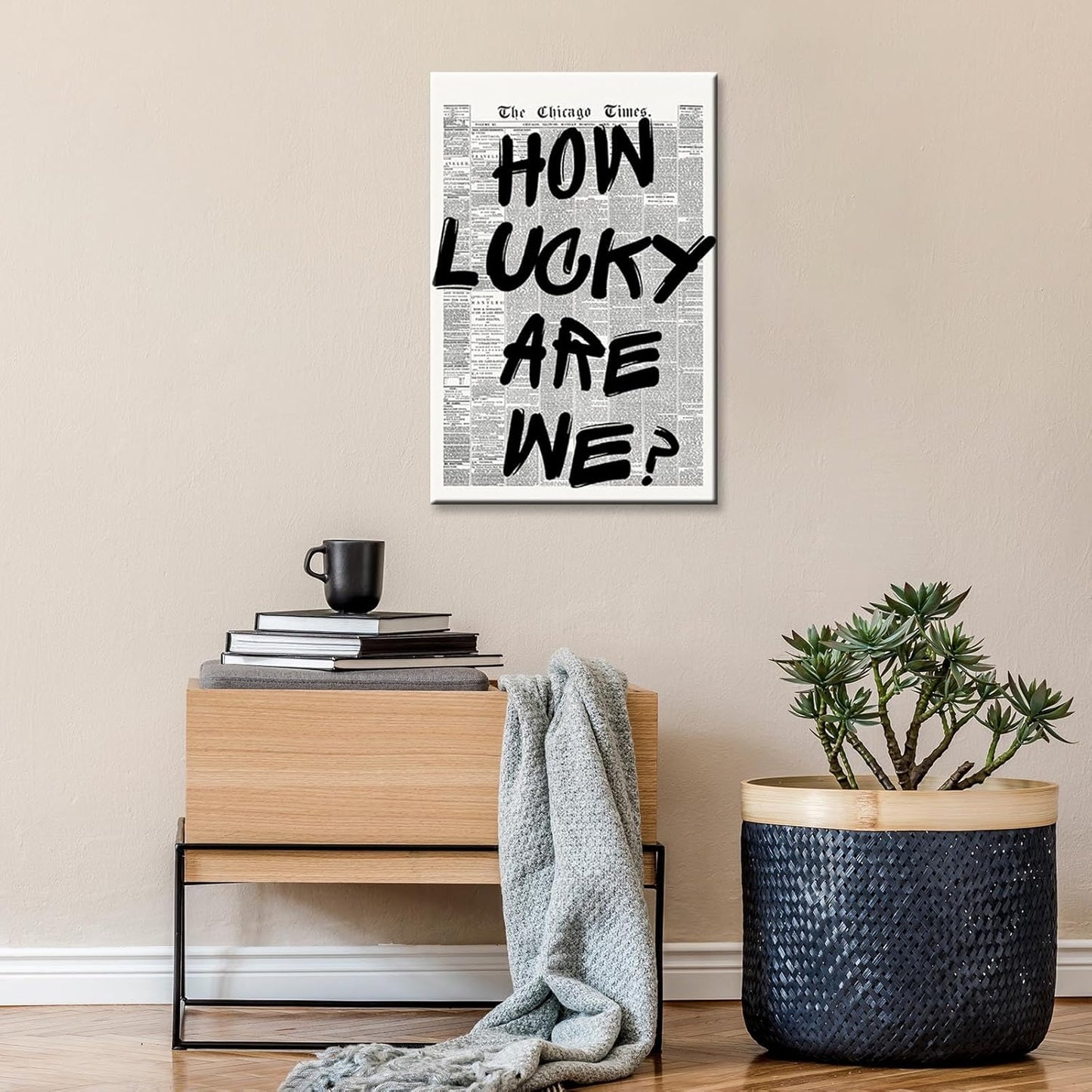 Skiennix Retro Black And White Newspaper Poster - Positive Affirming Quote Canvas Wall Art | 12x16in Unframed
