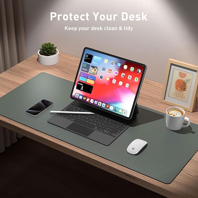 Aothia Leather Desk Pad Protector, Large Mouse Pad, Office Desk Mat, Non-Slip PU Leather Desk Blotter, Laptop Desk Pad, Waterproof Desk Writing Pad for Office and Home (Jungle Green, 23.6" x 13.7")
