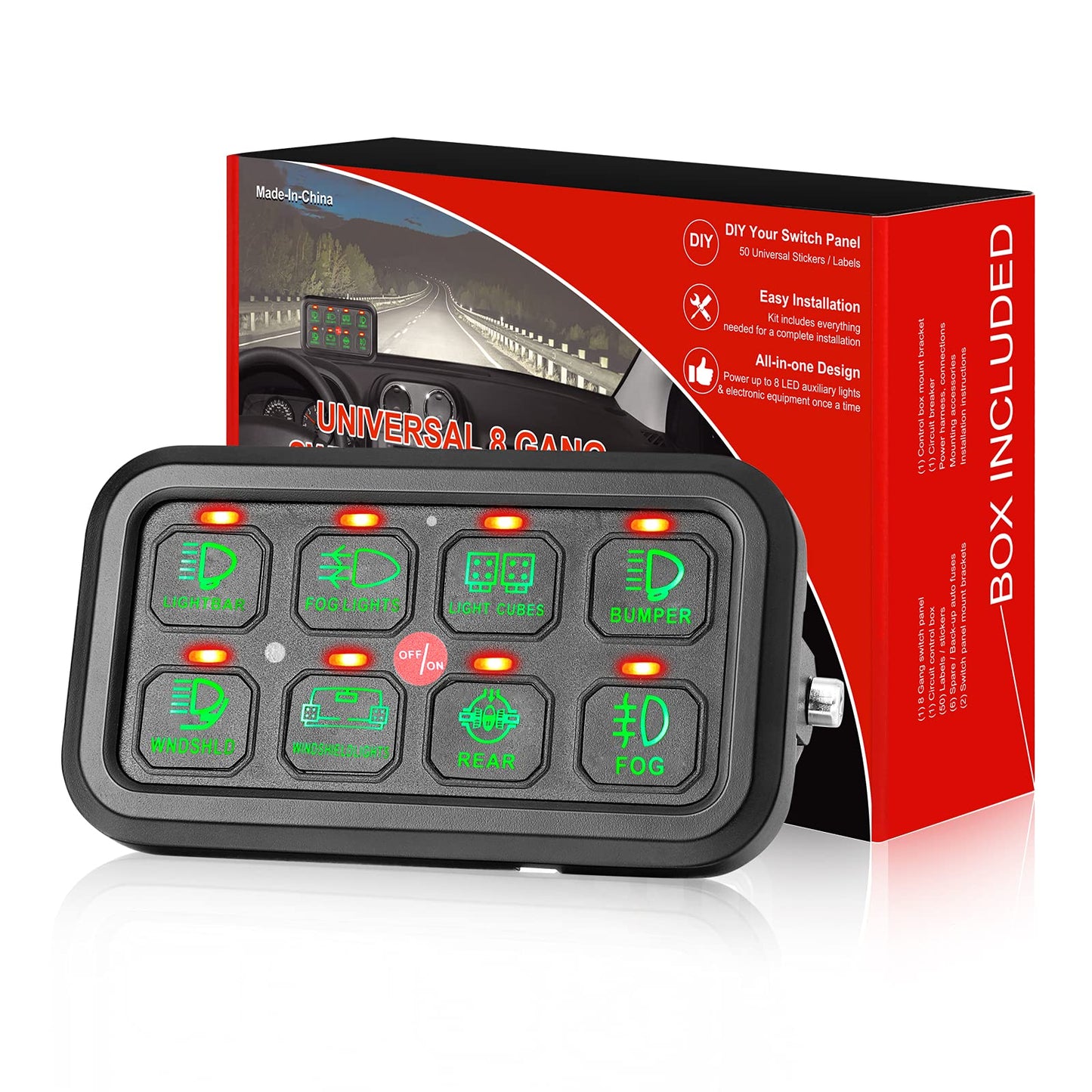 8 Gang Switch Panel, Niking Auto On-Off LED Car Switch Panel Circuit Control Relay System Box Universal Slim Touch Panel Waterproof for Truck Boat ATV UTV SUV Caravan Marine Can-Am