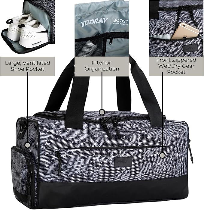 Vooray 22L Boost Duffle Bag – Small Gym Bag for Men and Women, Lightweight Travel Duffel with Shoe Compartment, Durable Sports Tote for Fitness, Training, Overnight Use, and Weekend Trips