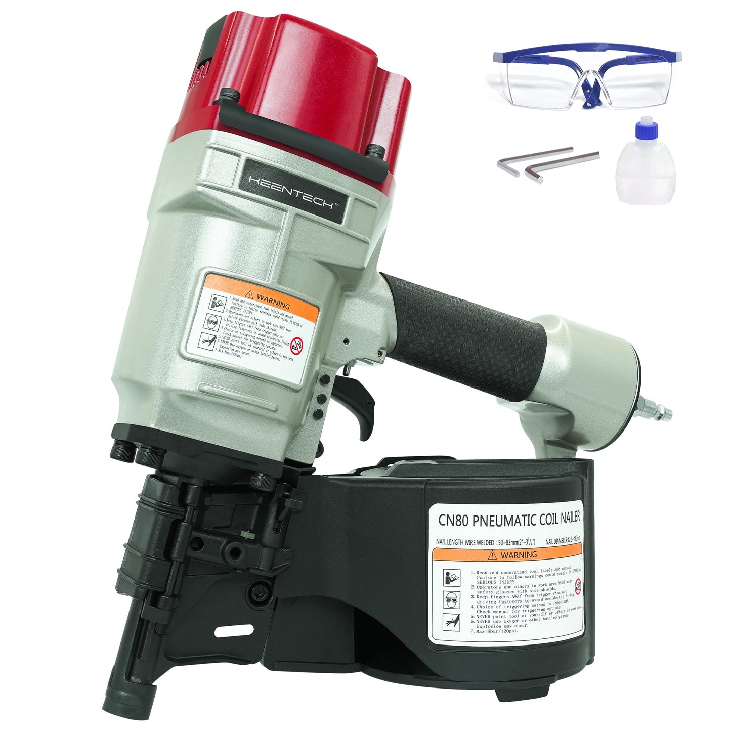 KEENTECH Pneumatic Siding Nail Gun for 2" to 3-1/4" 15-Degree Nails, Coil Siding Nailer with Bump Firing for Fast Nailing Speed, Coil Nail Gun for Pallet, Siding, Crating, Decking, Framing, CN80