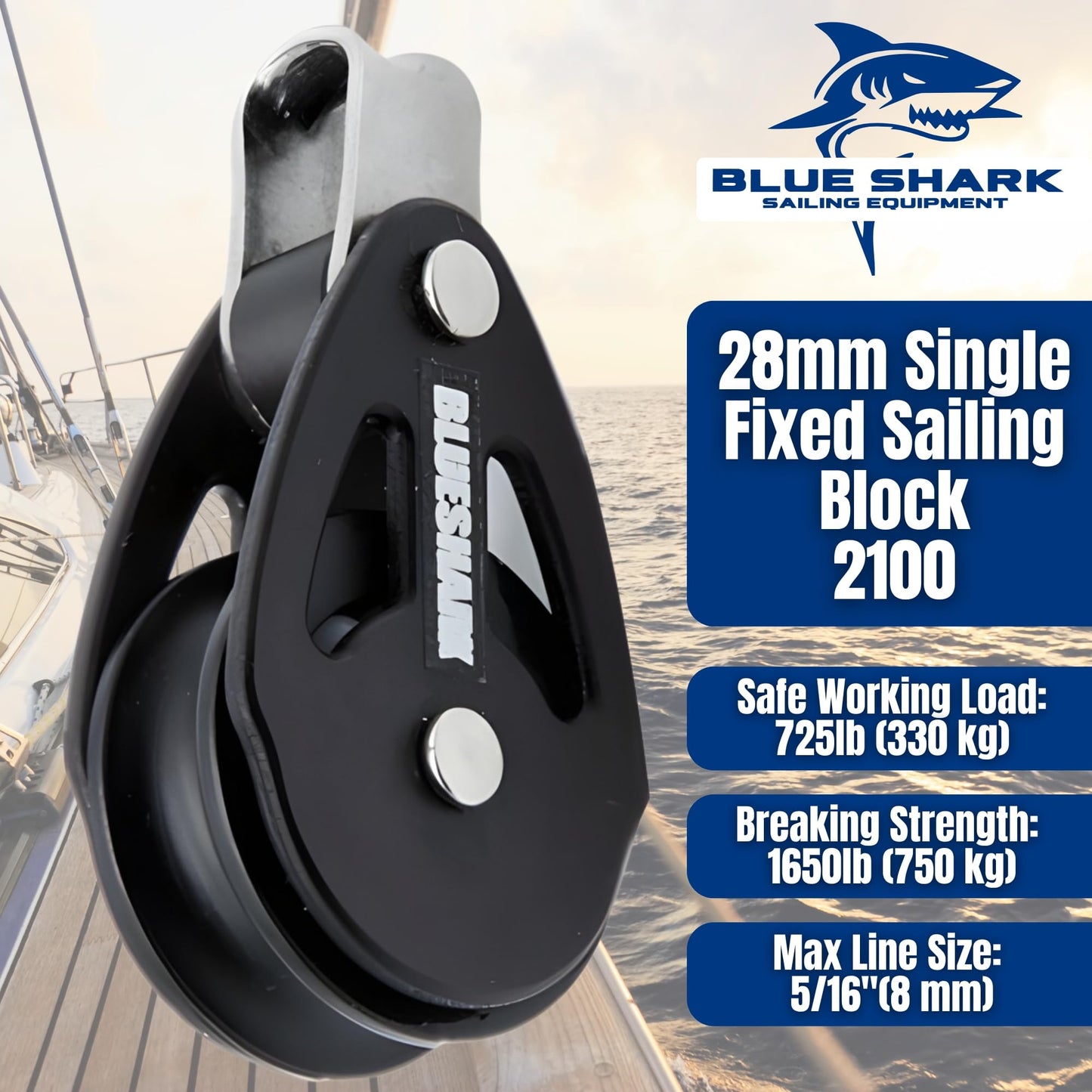 BLUESHARK 28mm Single-Fixed Sailing Block 2100-6061T6 Aluminum Alloy Marine Pulley w/Delrin Ball Bearings 316 Stainless Steel Hardware Corrosion Resistant for Sailboat Vang Traveler Outhaul(1-Pack)