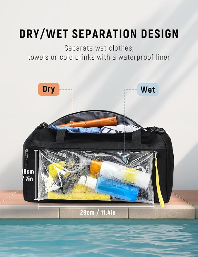 SKYSPER 30L Gym Duffel - Sports Bag Small with Wet Pocket for Sport, Travel, Fitness & Workout Men Women(Black)