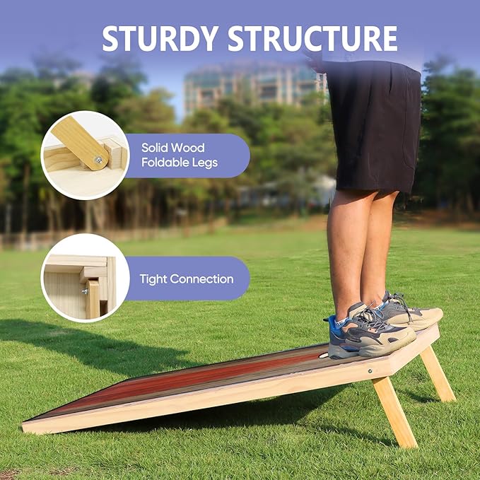 Cornhole Board Set, Regulation Size 4 x 2FT/3 x 2FT Solid Wood Corn Hole Game Set with 8 Bean Bags,2 Cornhole Boards and 1 Carry Bag for Outdoor Beach Toss Games Competitions