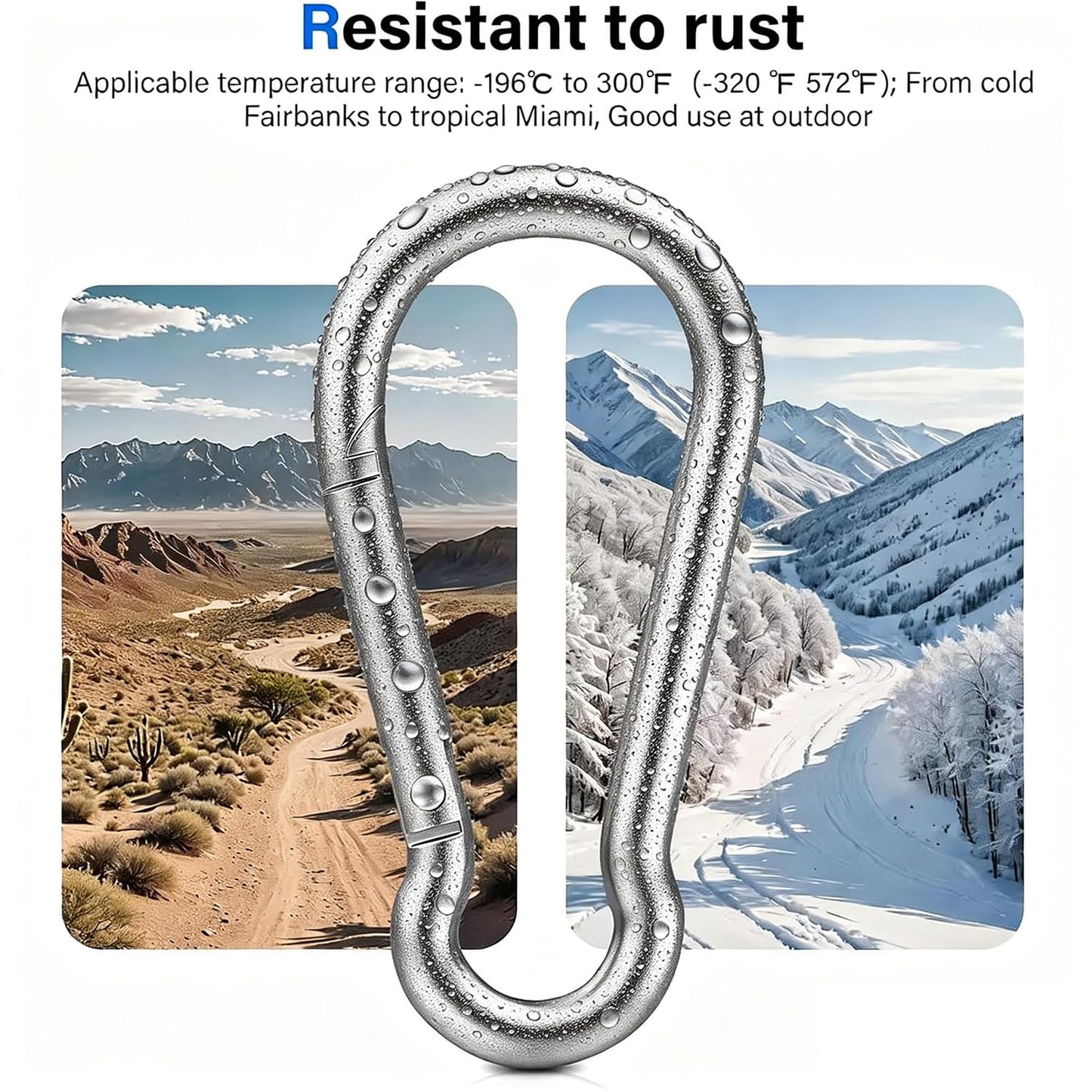 304 Stainless Steel Carabiner Clips, 【NO Rust】 1360lbs Heavy Duty Carabiners, 2.36 inch D-Ring Snap Hook Keychain Spring Clips for Gym, Pet leashes (8PCS 304 Stainless Steel Clips)
