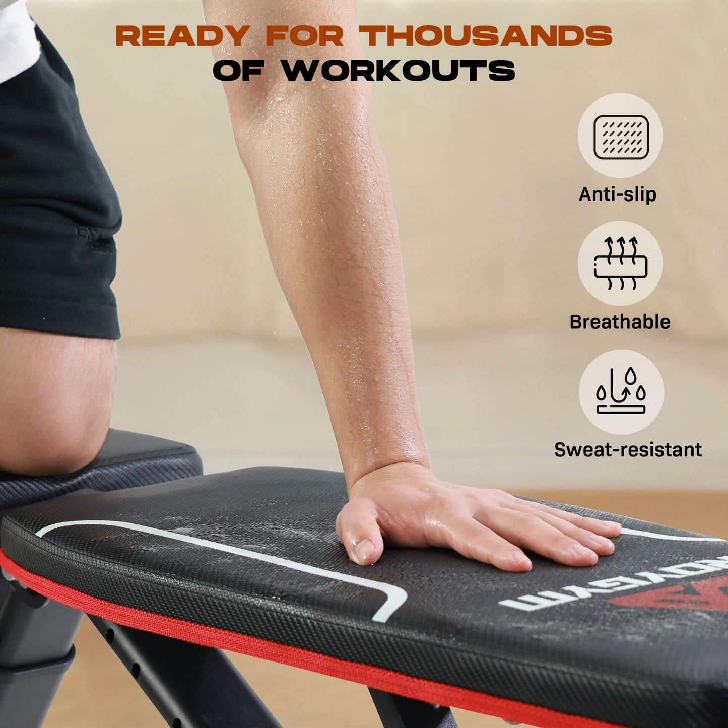 Roygym Adjustable Weight Bench, 880LB Foldable Workout Bench with Extended Headrest for Full Body Strength Training Bench Press, Incline Decline Bench with Folding