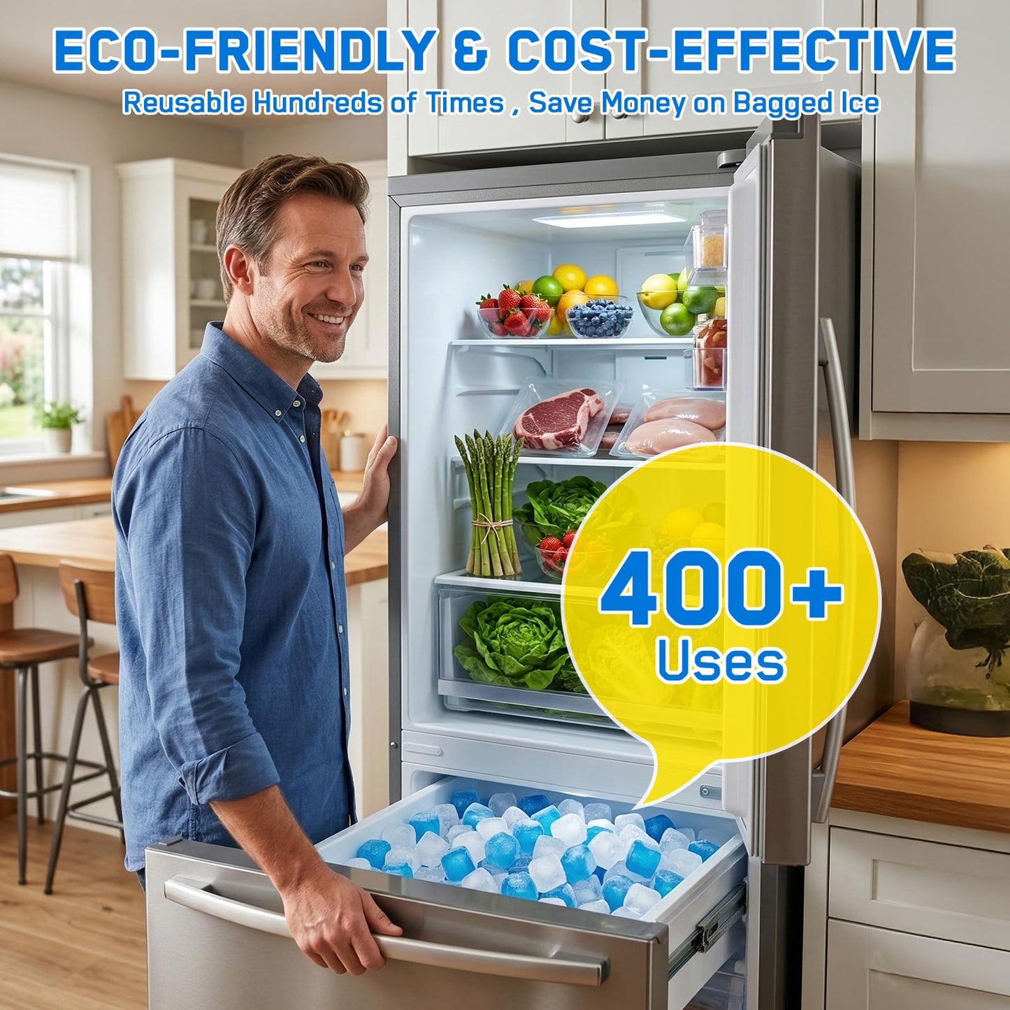 400 Pack Reusable Ice Cubes for Coolers Drinks, BPA-Free Plastic Cubed Ice Packs for Lunch Boxes, Non-Diluting Refreezable for Outdoor Ice Bath Whiskey Coffee Bars Party Camping