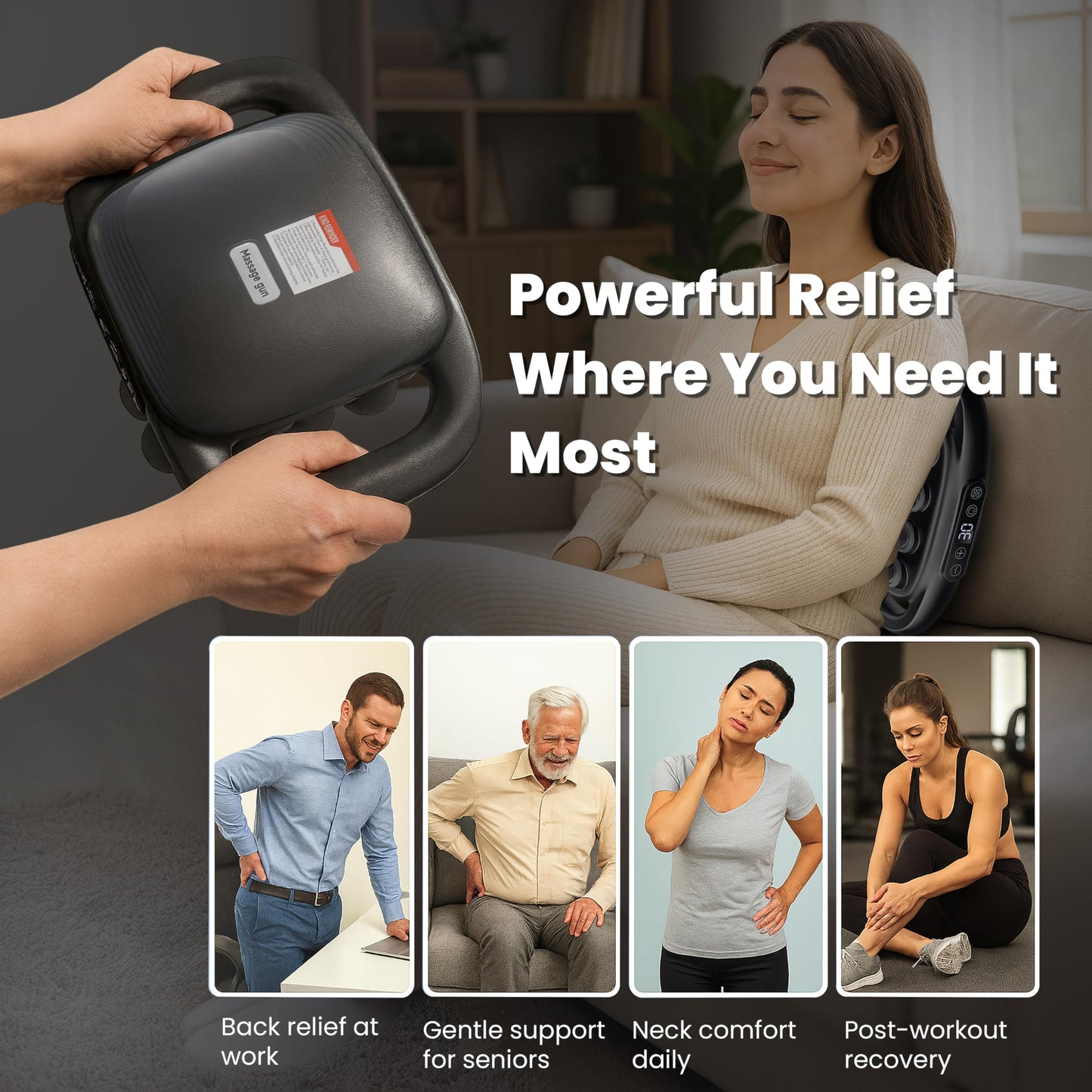 OMEO 16-Head Deep Tissue Massage Gun – Professional Percussion Massager with 30 Intensities & Quiet Motor | Portable Muscle Massager for Pain Relief, Neck, Back, Shoulders & Legs (Black)