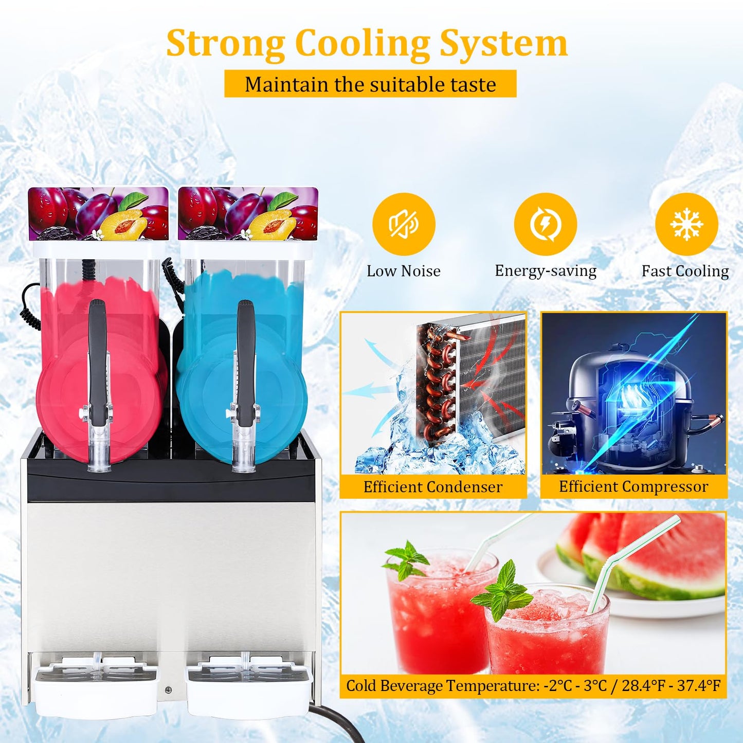 Commercial Slushy Machine, 15Lx2 Double Tank Margarita Machine, Stainless Steel High-Speed Self-Cleaning Frozen Drink Slushie Machine for Bars Restaurants Cafe Home Use