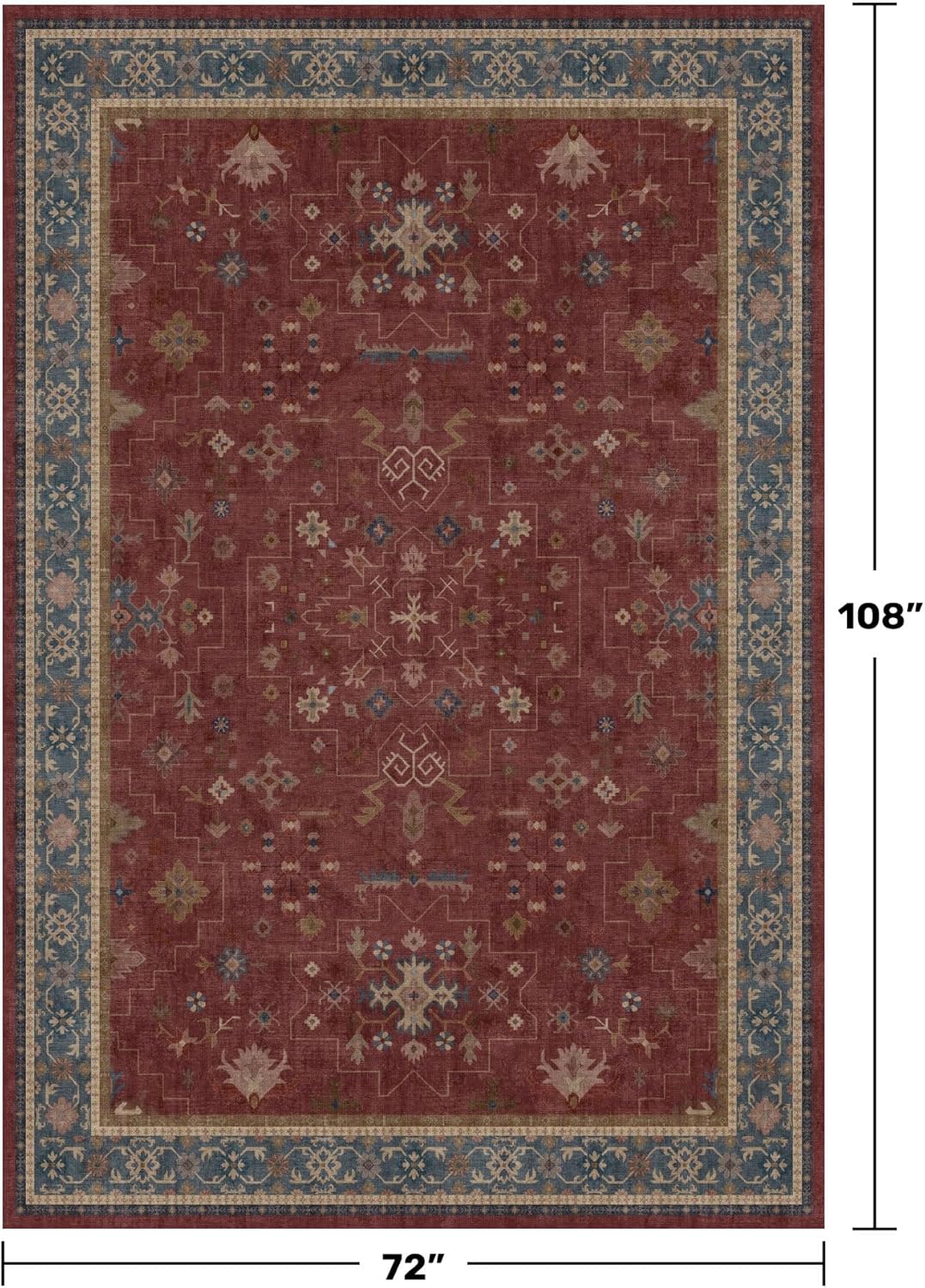 Skiennix 6x9 Dining Room Rug - Vintage Burgundy Boho Design, Lightweight & Washable Carpet