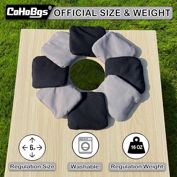 CoHoBgs Corn Hole Bags Set 8, Professional Cornhole Bags Dual-Sided Slick & Stick Resin Filled Suede and Duck Canvas Bean Bag for Cornhole Game Includes Carry Case