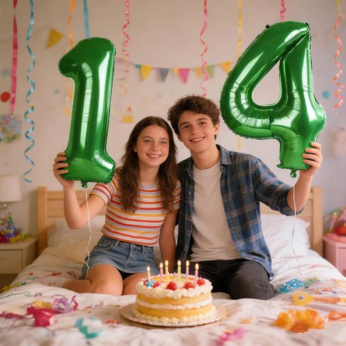 **Skiennix 14-Inch Dark Green Foil Number Balloons - Perfect for 14th Birthday & Engagement Celebrations**