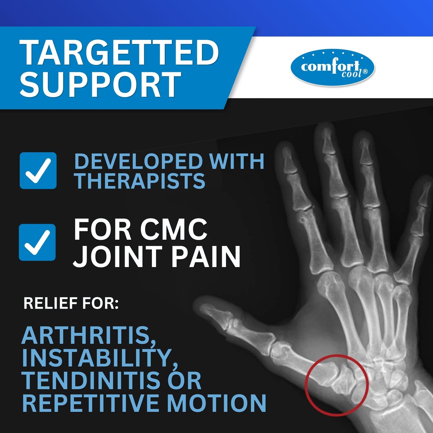 Comfort Cool CMC Thumb Brace – Restriction Splint for Arthritis & Tendinitis Relief | Breathable Neoprene with Supportive Thumb Strap - Black, Left Hand, Medium (7 to 8 inches) | NC79564