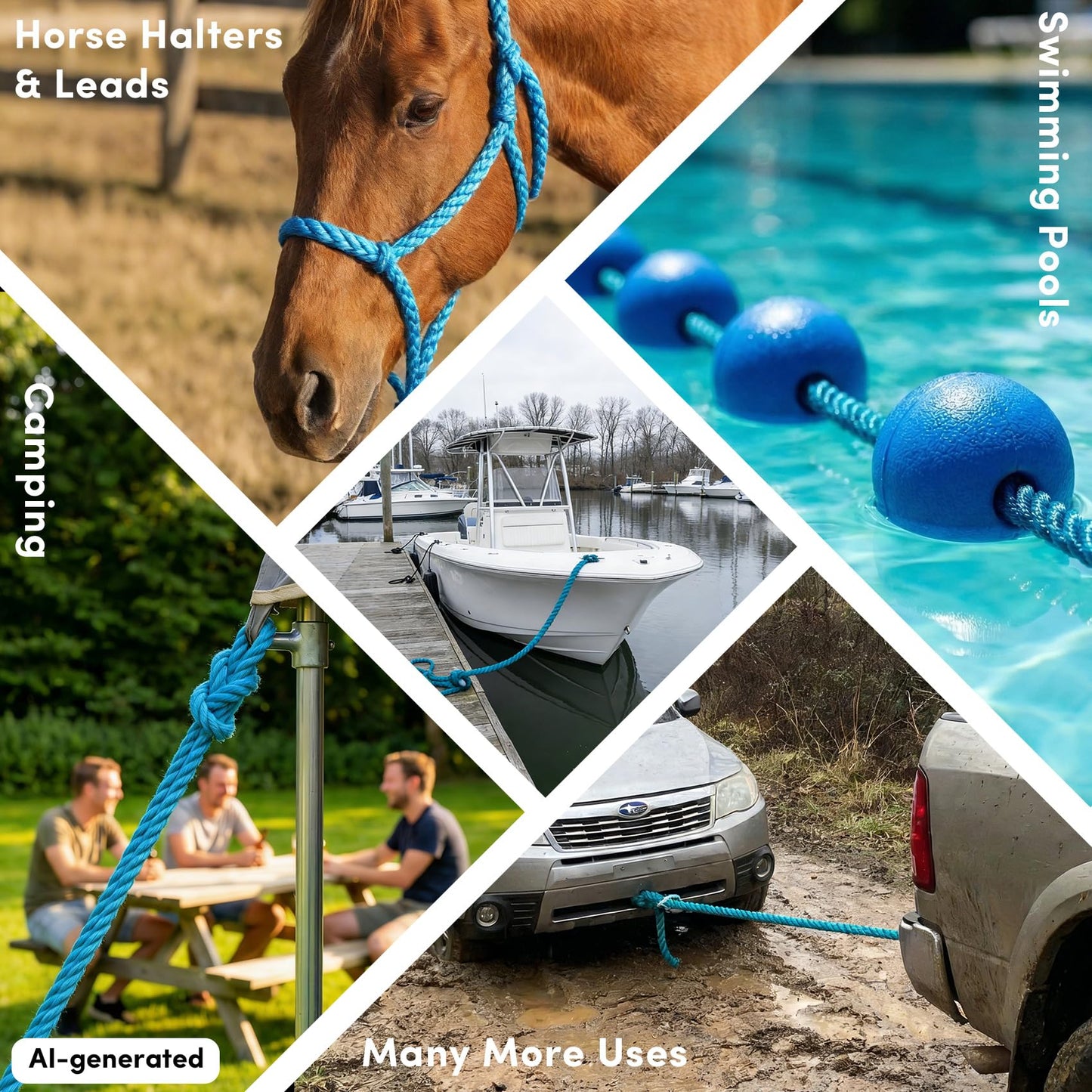 Anchor Rope 1/2 Inch 100 FT, Anchor Line 3 Strand Boat Rope with Stainless Steel Thimble & Shackle, Boat Anchor Rope Ideal for Towing Docking Mooring Boats Up to 35' - Lake Blue