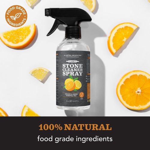 CLARK'S Natural Stone Spray Cleaner, with Microfiber Cloth for Soapstone, Granite, Quartz, Marble, & other Countertop Surfaces – Pure Ingredients to Keep Stone Protected, Citrus Oil Extracts, 12oz
