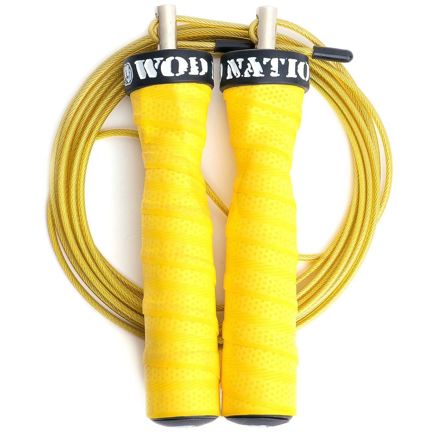 WOD Nation Alloy Steel Jump Rope - Two-Cable Adjustable Design for Weighted Rope - Compact Travel Bag for Gym Accessories - Ergonomic Handles for Exercise Fitness - Yellow, 11 ft