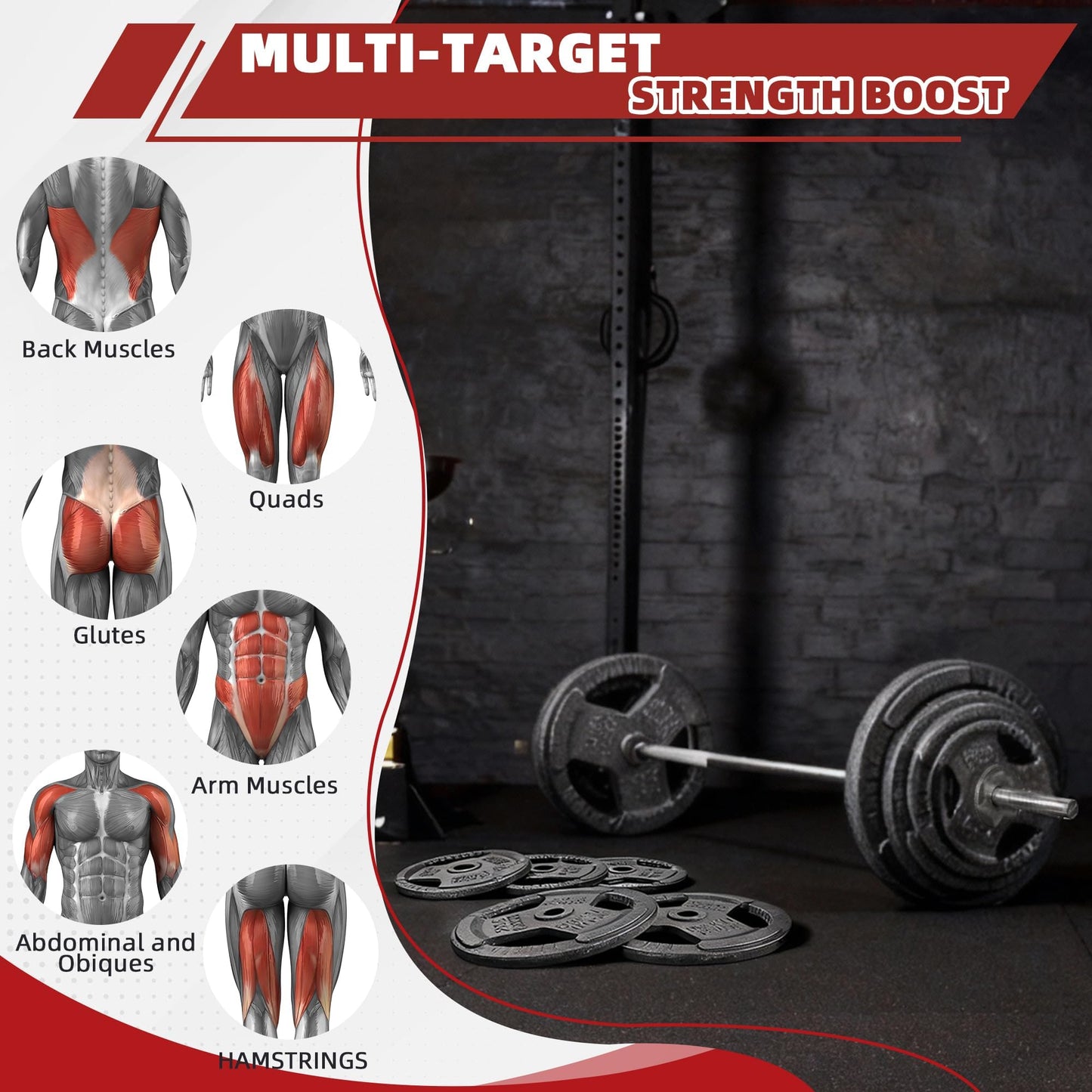 Fitvids 1 Inch Standard Barbell Weight Plates and Bar Set, 6 FT Barbell Bar and 160 LB Barbell Weight Set for Home Gym Strength Training, Triple-handle Design