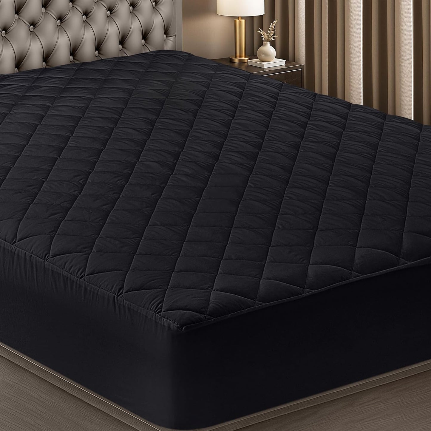 Utopia Bedding Quilted King Size Mattress Pad - Deep Pocket Protector, Machine Washable (Black)