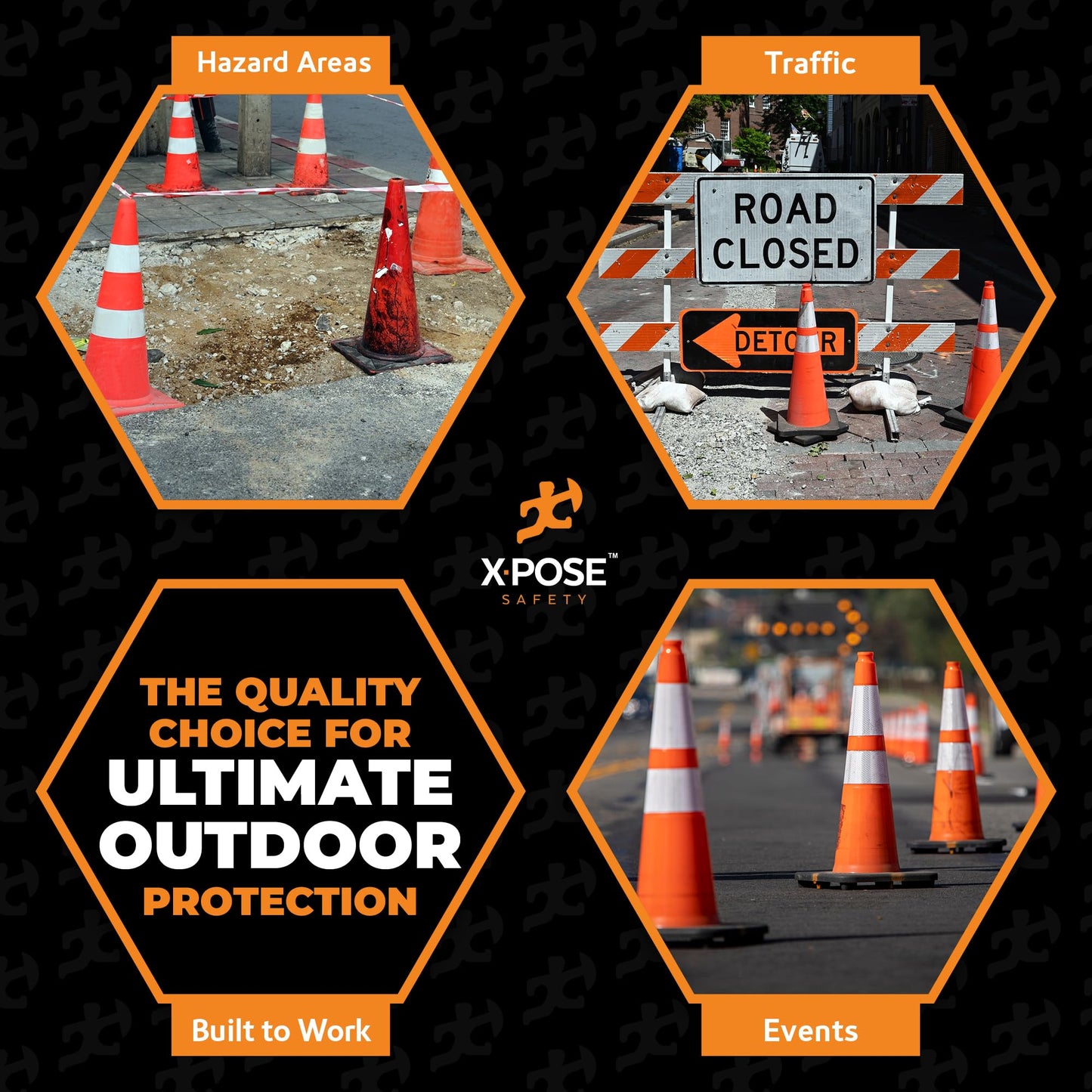 Xpose Safety 28 Inch Orange Slim Line Traffic Cones Heavy Duty 10lb with 6" & 4" Collars, 6 Pack Multipurpose PVC Plastic Safety Cone for Parking, Soccer, Caution, Kids & Construction - DOT Approved